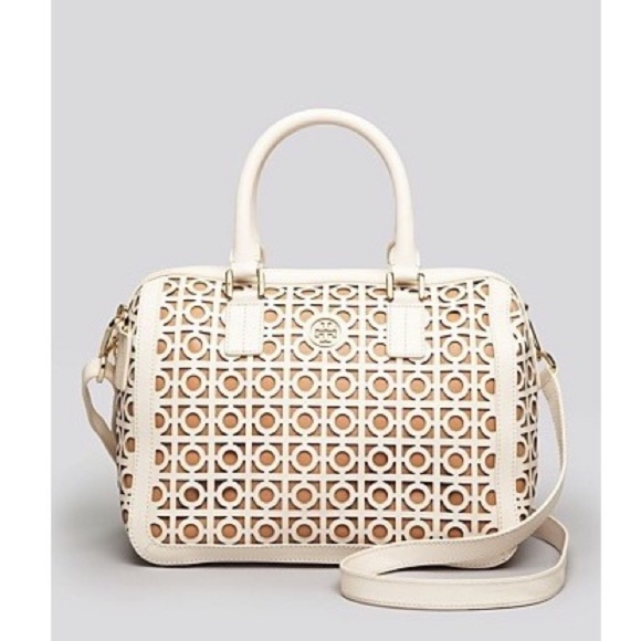 Tory Burch Kelsey Middy Satchel Perforated Leather - Picture 1 of 11